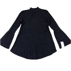 Style&co.Woman~Plus Sz 0X~Black Silver Thread Mock-Neck Lantern-Sl SweaterNWT$59